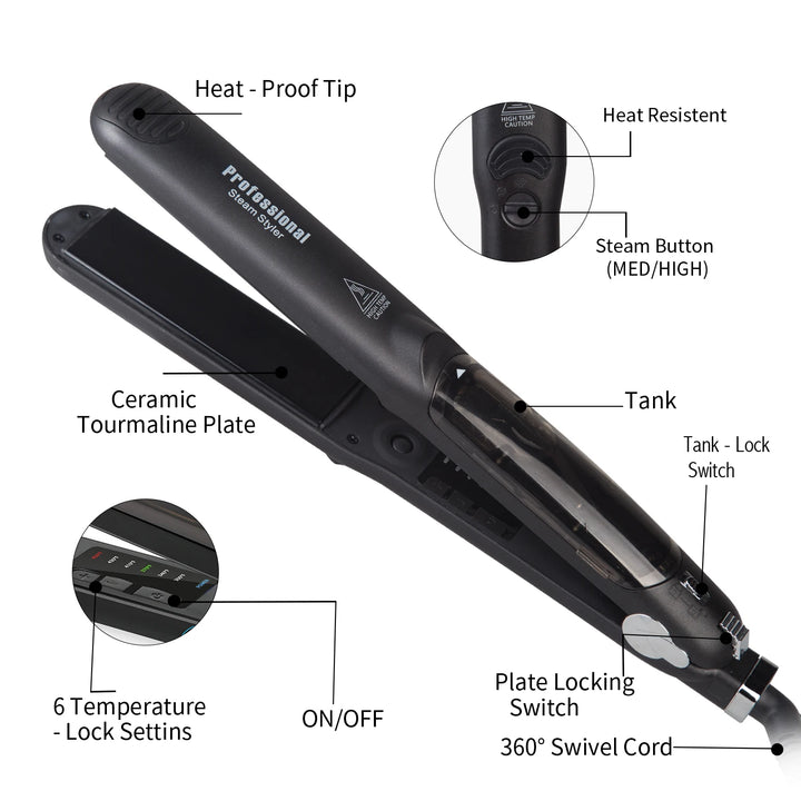 Steam Hair Straightener Professional Ceramic Vapor Flat Iron 450℉ Fast Heat Argan Oil Treatment Hair Care Tools