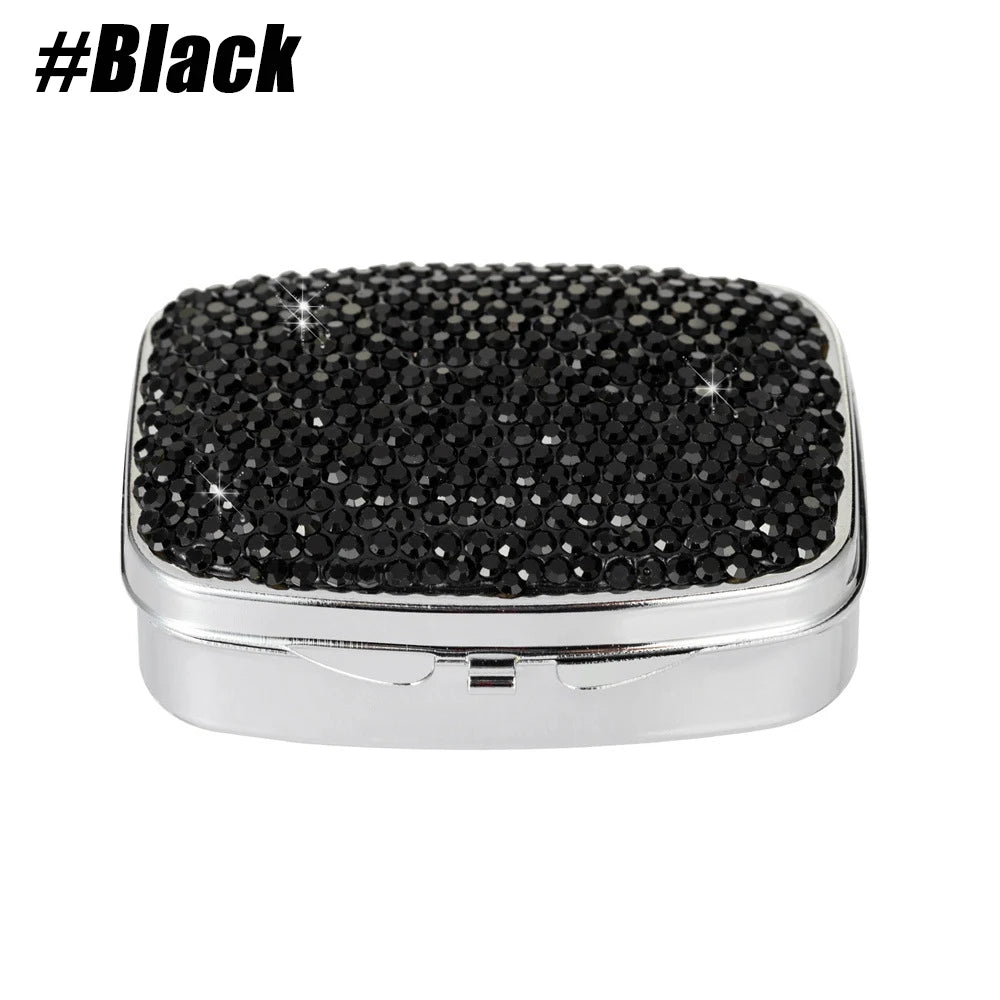 1Pcs Portable 2 Compartments Daily Pill Organizer, Bling Crystal Diamond Pill Box,Pill Dispenser,Container Organizer to Fish Oil