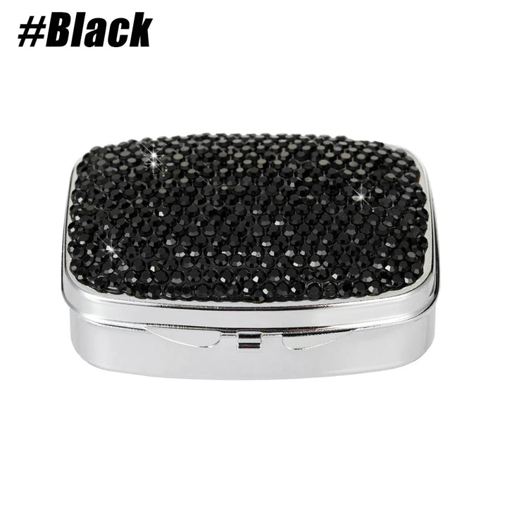1Pcs Portable 2 Compartments Daily Pill Organizer, Bling Crystal Diamond Pill Box,Pill Dispenser,Container Organizer to Fish Oil