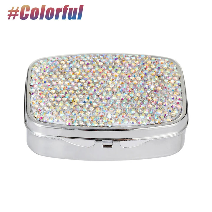 1Pcs Portable 2 Compartments Daily Pill Organizer, Bling Crystal Diamond Pill Box,Pill Dispenser,Container Organizer to Fish Oil