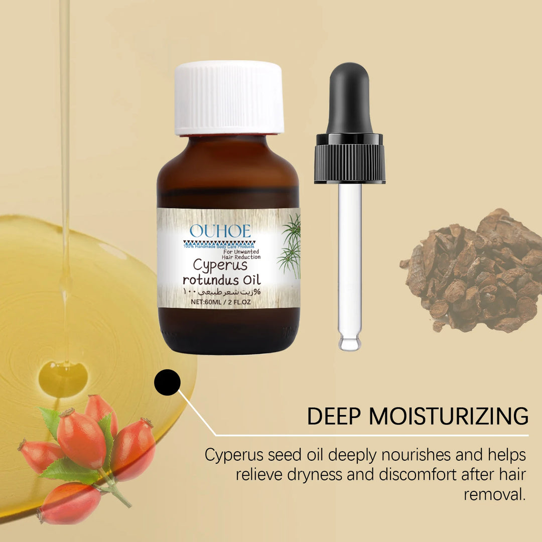Pure Cyperus Rotundus Oil for Hair Removal Reducing Armpit Legs Arms Body Hair Inhibitor Smooth Body Skin Hair Removal Oil