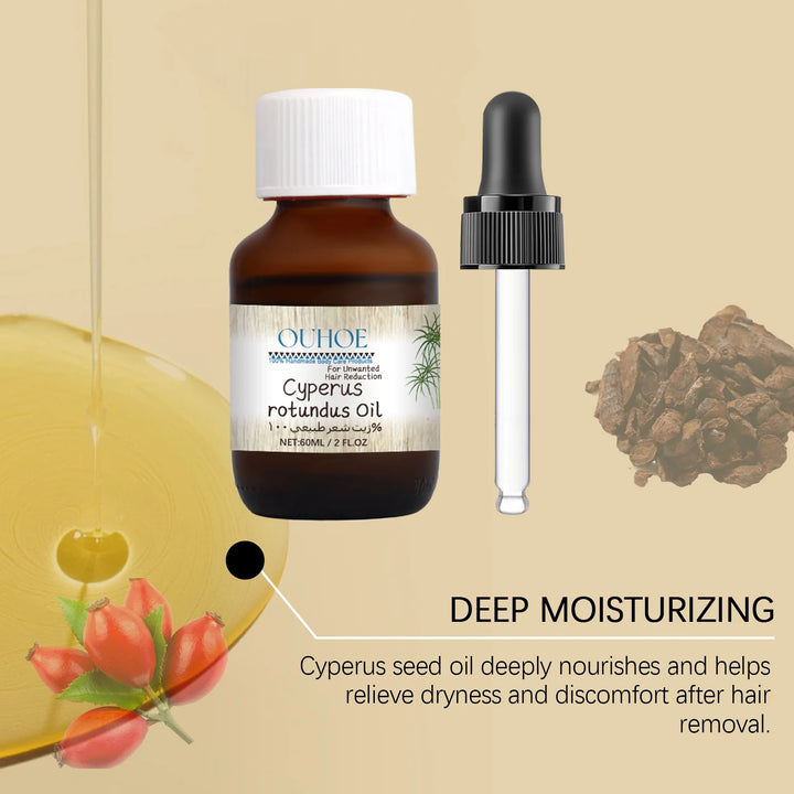 Pure Cyperus Rotundus Oil for Hair Removal Reducing Armpit Legs Arms Body Hair Inhibitor Smooth Body Skin Hair Removal Oil