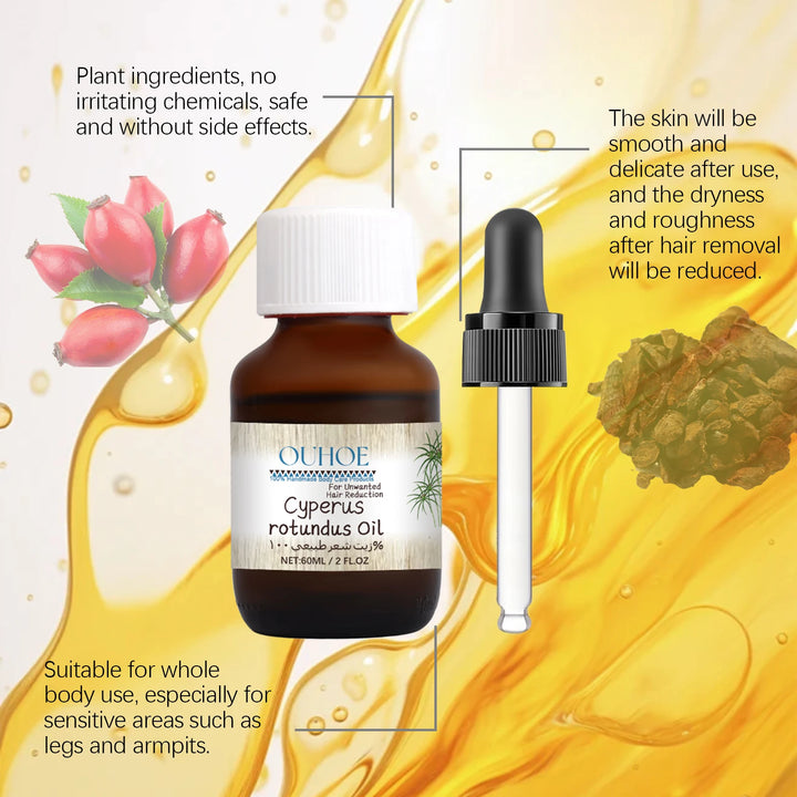Pure Cyperus Rotundus Oil for Hair Removal Reducing Armpit Legs Arms Body Hair Inhibitor Smooth Body Skin Hair Removal Oil