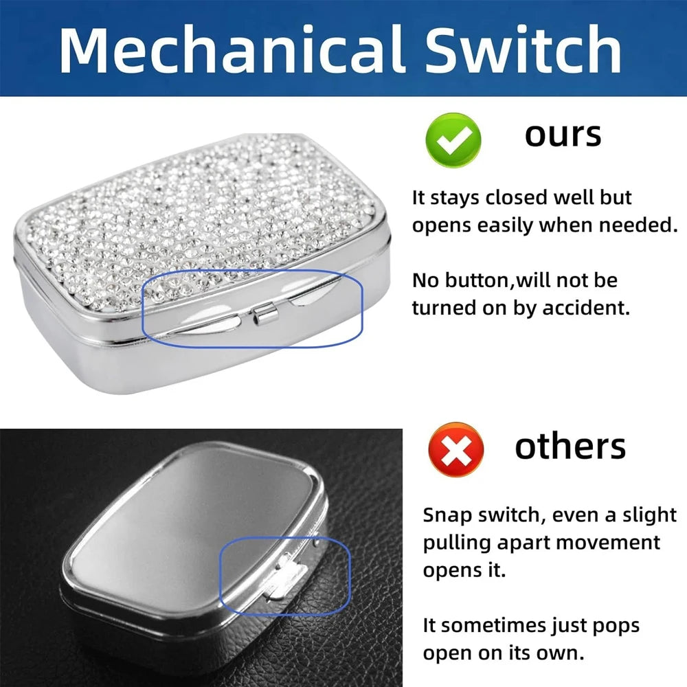 1Pcs Portable 2 Compartments Daily Pill Organizer, Bling Crystal Diamond Pill Box,Pill Dispenser,Container Organizer to Fish Oil