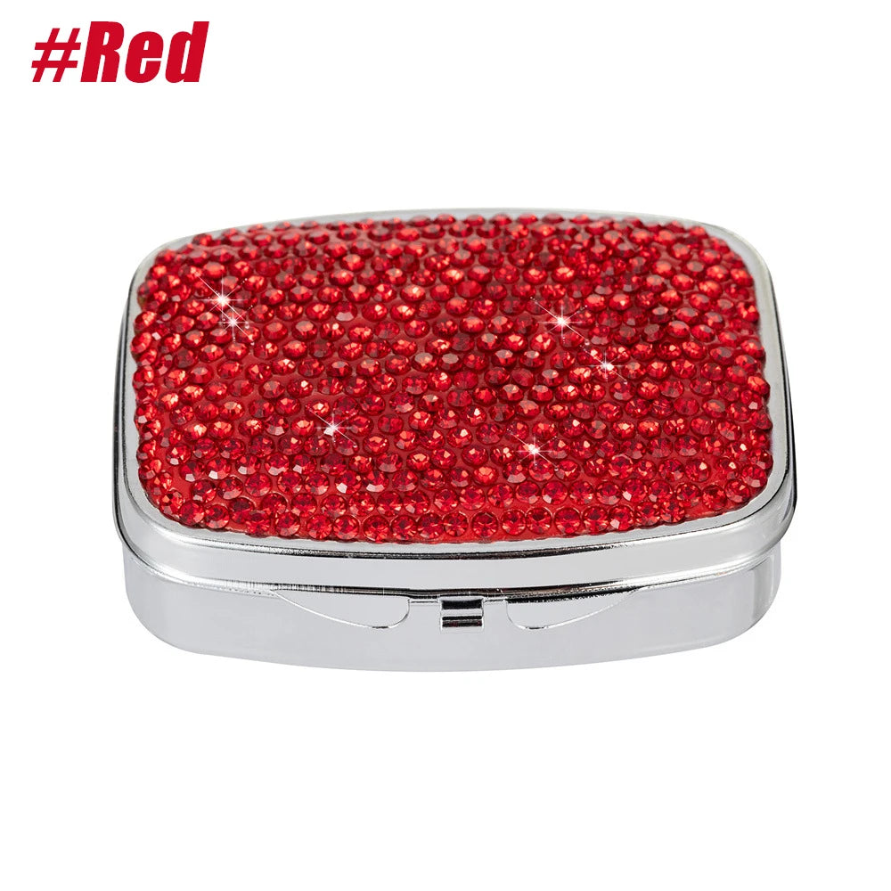 1Pcs Portable 2 Compartments Daily Pill Organizer, Bling Crystal Diamond Pill Box,Pill Dispenser,Container Organizer to Fish Oil