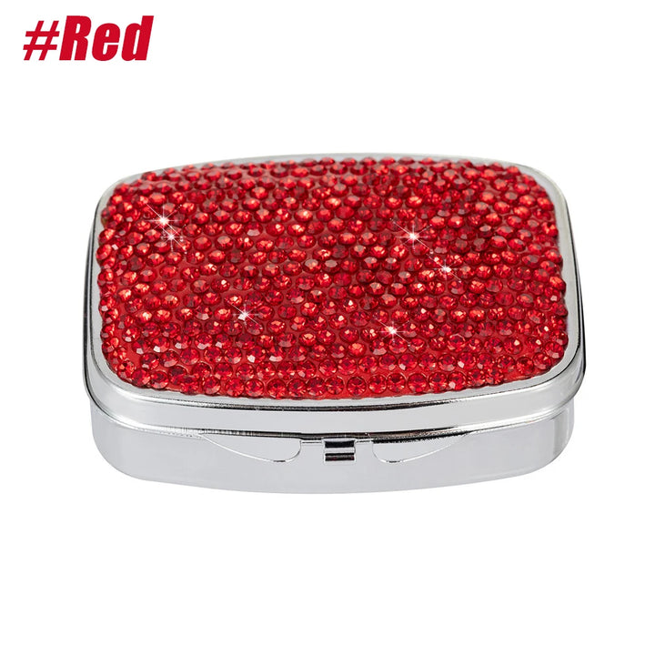 1Pcs Portable 2 Compartments Daily Pill Organizer, Bling Crystal Diamond Pill Box,Pill Dispenser,Container Organizer to Fish Oil