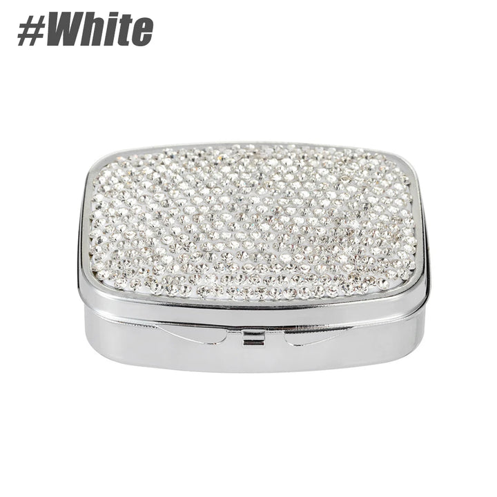 1Pcs Portable 2 Compartments Daily Pill Organizer, Bling Crystal Diamond Pill Box,Pill Dispenser,Container Organizer to Fish Oil