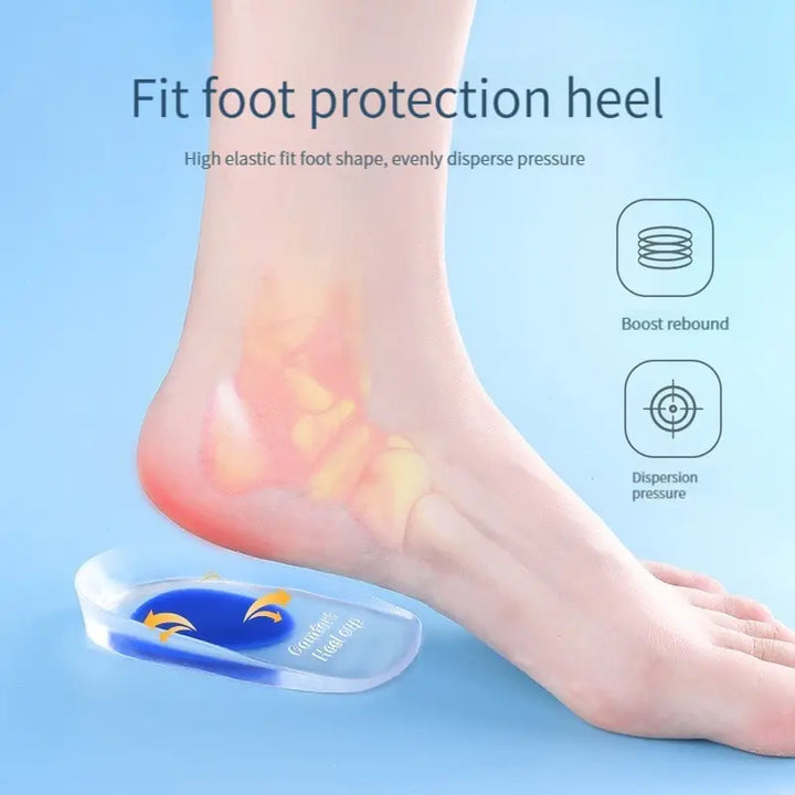 1 Pair Silicone Heel Pad Thickened Sports Cushioning U-Shaped Half Size Pad Non-Slip Invisible Inner Increase Insole