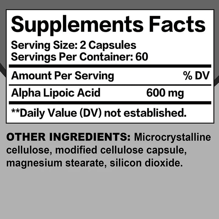Alpha Lipoic Acid 600mg - Powerful Antioxidants Skin Care Protecting Liver, Brain and Nerve Health Energy Metabolism