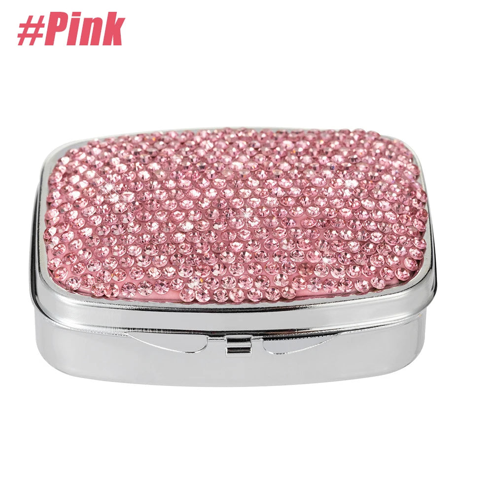 1Pcs Portable 2 Compartments Daily Pill Organizer, Bling Crystal Diamond Pill Box,Pill Dispenser,Container Organizer to Fish Oil